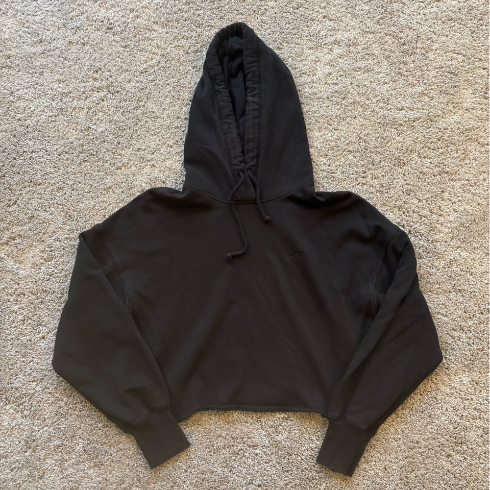 Hollister Women’s Cropped Relaxed Loose Black Hoodie Sweatshirt Size M